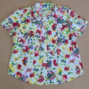 Rebecca Malone Colorful Floral Patterned Short Sleeve Button Down Shirt